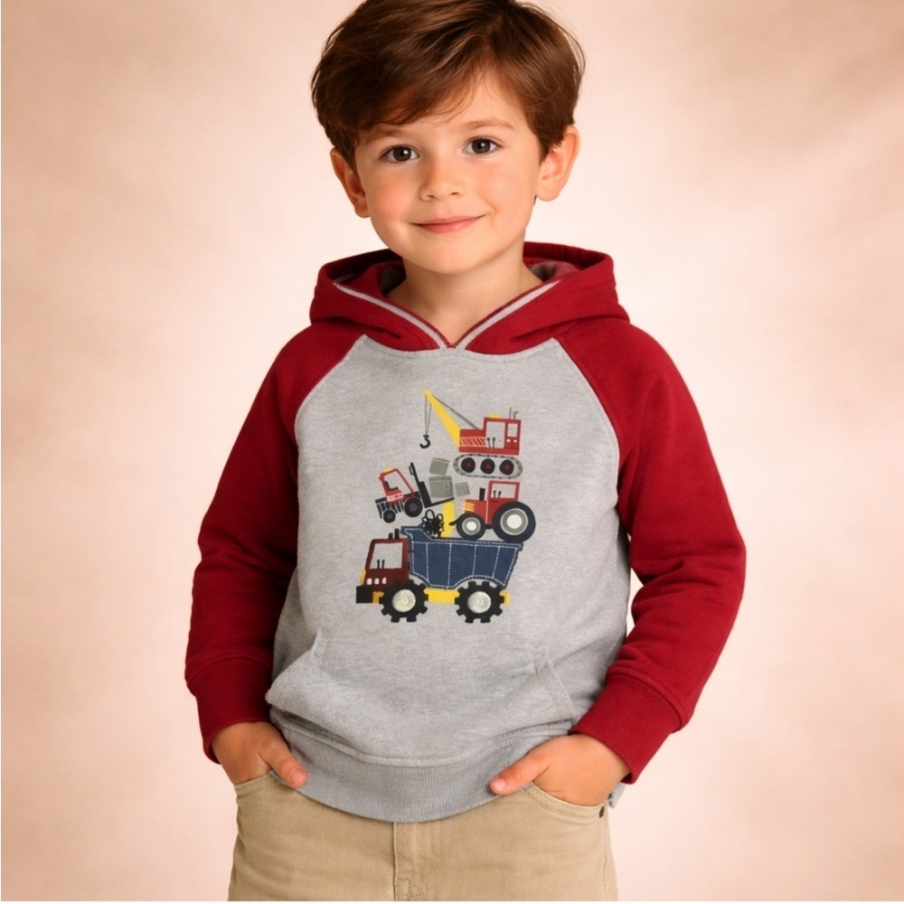 Kids Headquarters Boys Construction Truck Hoodie 4T Red Gray Pullover Sweatshirt